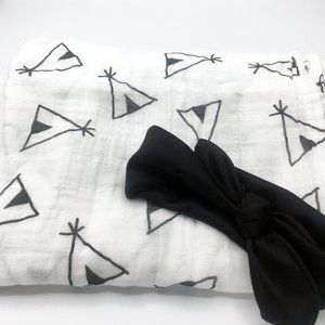 TeePee Swaddle Set, Baby Blanket Set with Headband